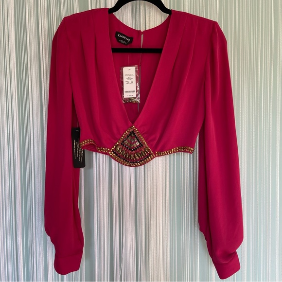 Bebe Embellished Crop Shirt NWT Size XS - Picture 7 of 17